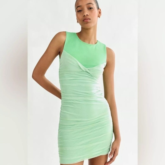 NWT ZARA Tulle Mesh bright green mini dress size medium - Picture 2 of 8